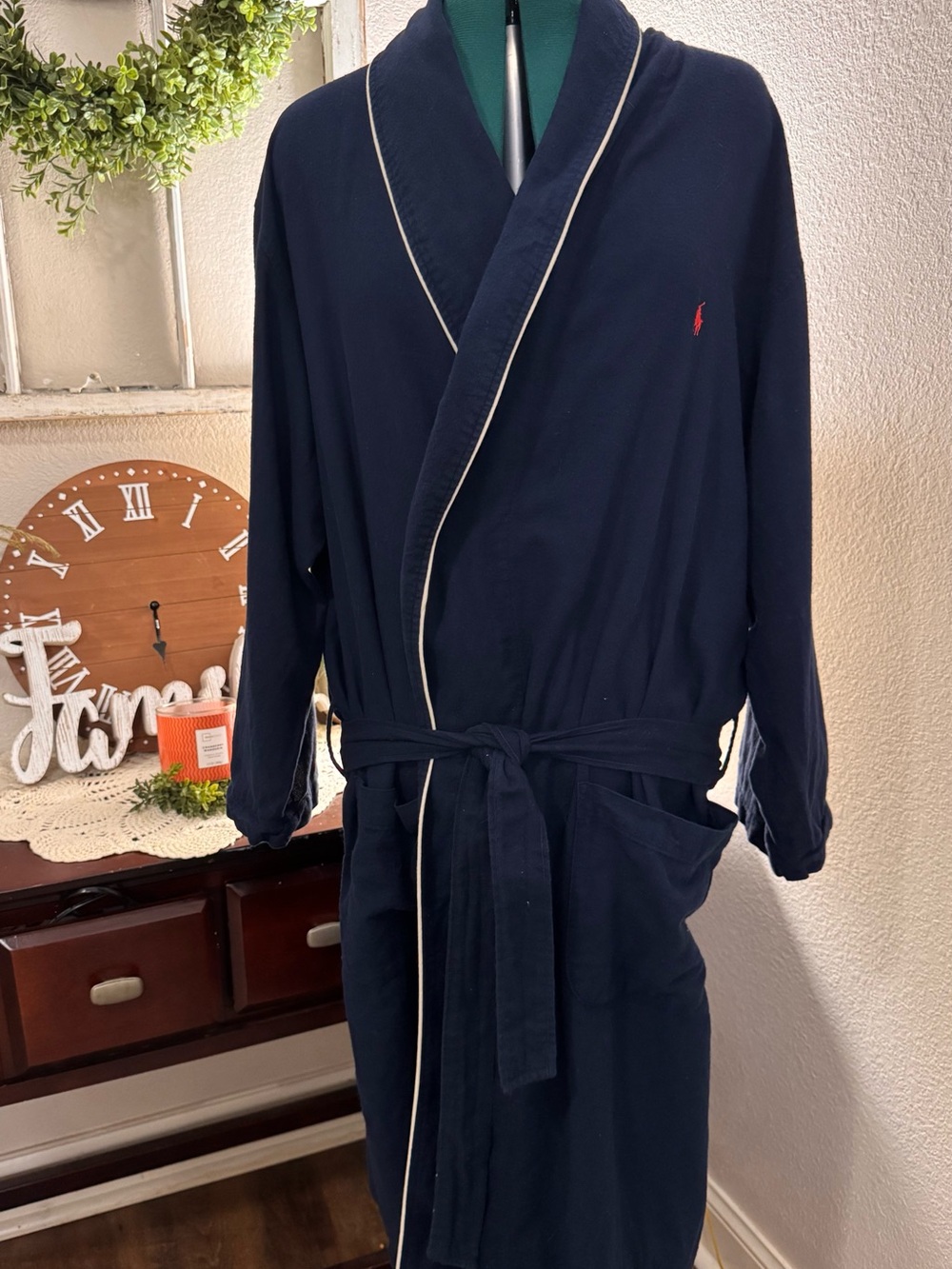 Vintage Polo Ralph Lauren Men’s Navy Cotton Robe S/M Belted 100% Cotton